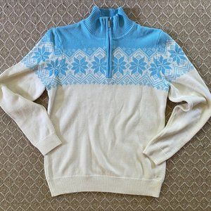 NWOT IZOD Blue and White Snowflake Half Zip Sweater